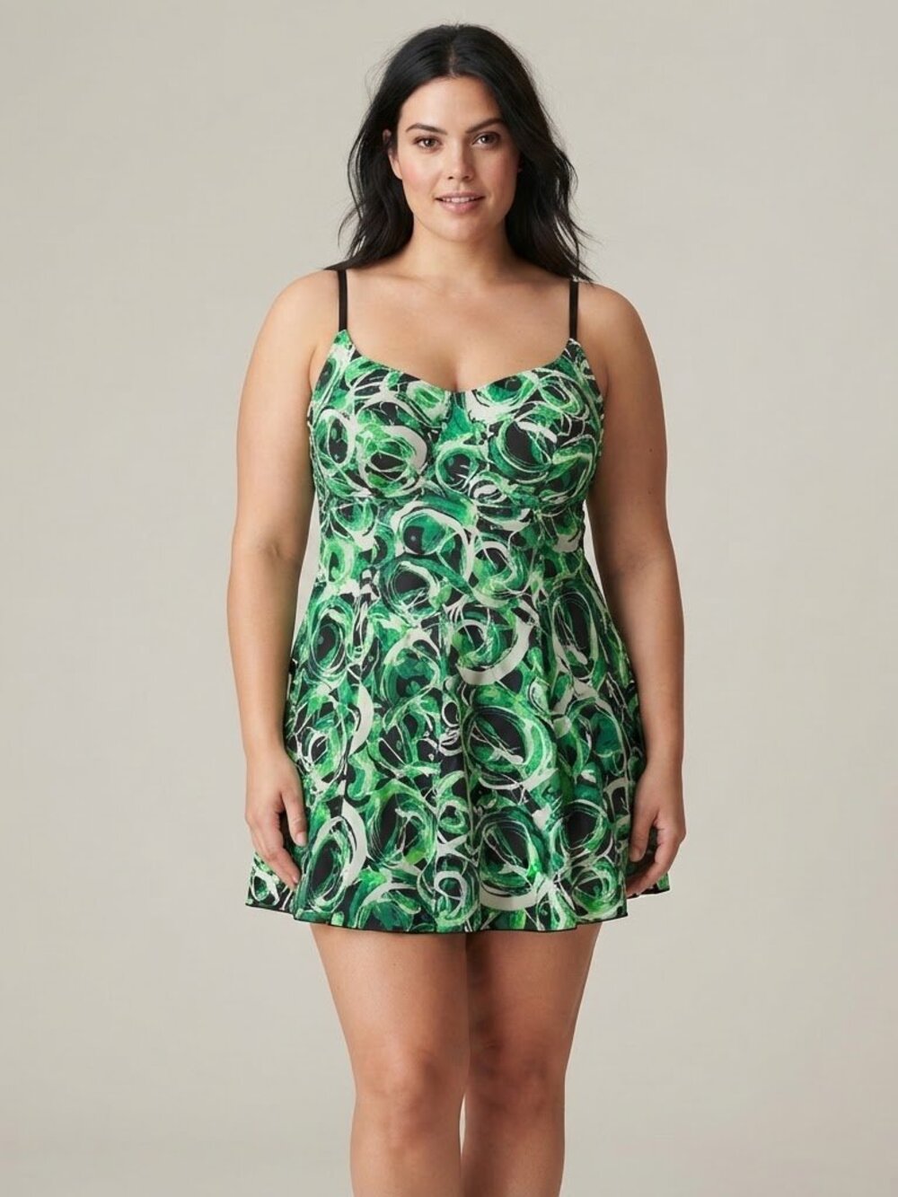 Dippin' Daisy's Green Black Swirl Print Swim Dress Size 16 NWT (Fits like a 14)
